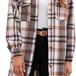 Women's Oversized Plaid Long Sleeve  Botton Down  Long Shirt Coat Top Size Xl Extra Large  Jacket 