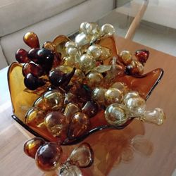 MCM MID CENTURY VINTAGE HANDBLOWN GLASS GRAPES CENTERPIECE