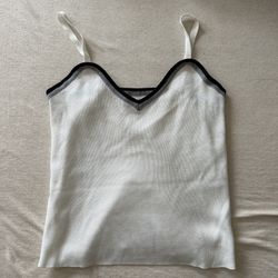 White v-neck tank top with black&gray trim