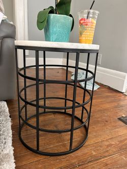 White Marble End Table (W/ Free Decor Plant)