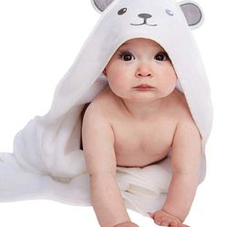 HIPHOP PANDA Hooded Towel - Rayon Made From Bamboo, Bath Towel With Bear Ears For Newborn, Baby