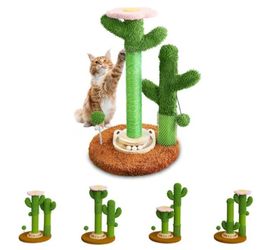 Zlafm DIY 9+ Installation Styles 42" Cactus Cat Scratching Post with Self-Grooming Brush and Ball Toy