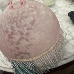 Vintage Pink Glass Shade With Glass Beads Fringe