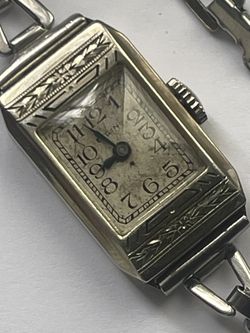Vintage Elgin art deco 14k white gold filled Watch rare case 1930's works Ladies