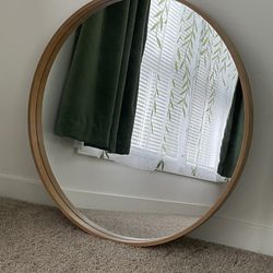 30" Round Wood Framed Wall Mirror Natural - Hearth & Hand™ with Magnolia: Bathroom, Circular