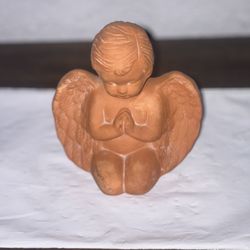 Vintage Terracotta Angel Figurine – Praying Cherub with Wings – 5.5
