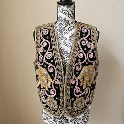 Vintage Carol Horn Elephant Hand Embroidered Sequin Vest