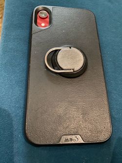 Black Leather Mous iPhone XR case with ring/stand - still in amazing condition             0823