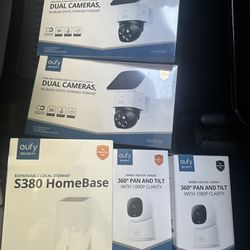 eufy  2x (Dual camera)+2x (360 PAND AND TILD INDOOR CAMERA) +1x (S380 Home Base )