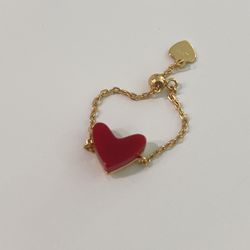 Beautiful Heart Chain Ring 925 Sterling Silver
