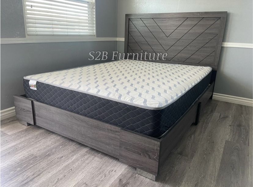 Queen Grey Alpine Platform Bed With Ortho Mattress Included