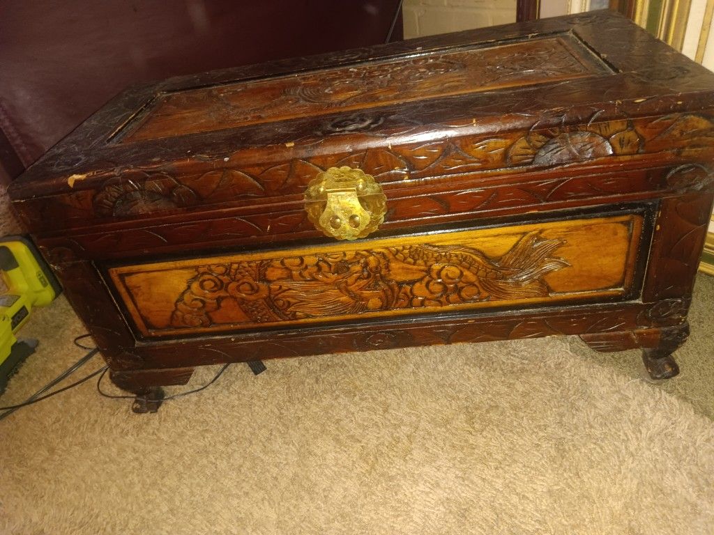 Antique Solid Wood Trunk For Sale 