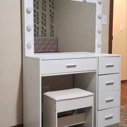 Vanity Desk With Mirror & Lights + Chair