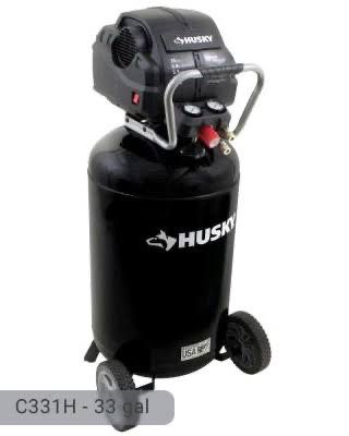 Husky 33 Gallon Vertical Portable Air Compressor In Excellent Working Condition