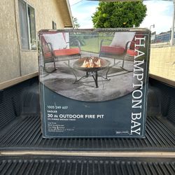 Hampton Bay Sadler Round Steel Wood Fire Pit in Bronze w/Spark Screen & Poker