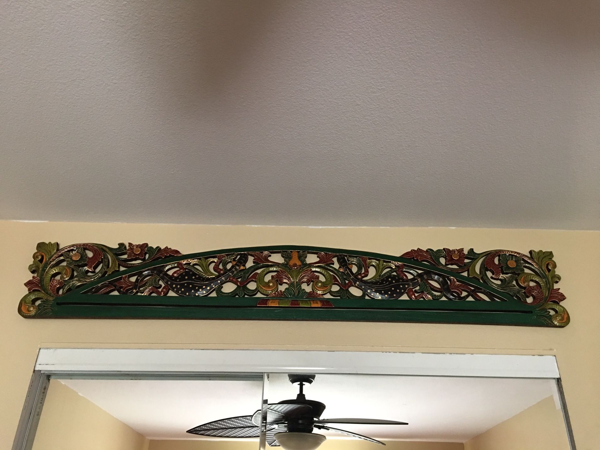 Indonesian Hand carved Lacy Decorative Wood Textile Wall Display Drape Hanger Rod Rack