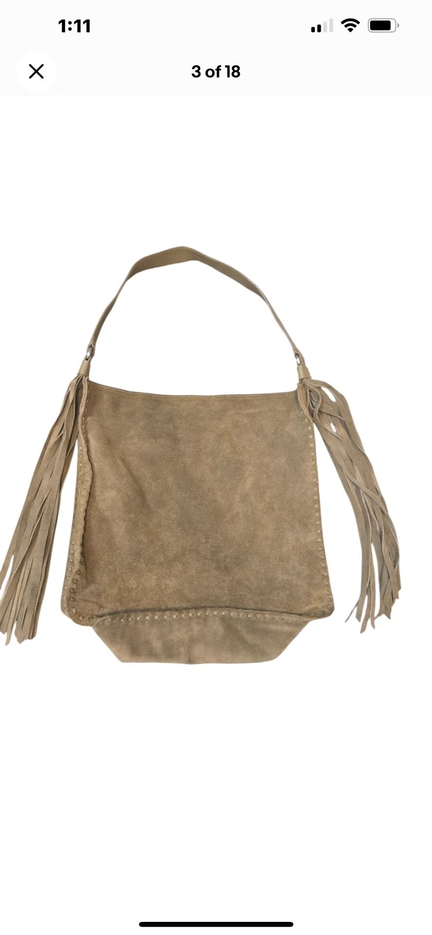 DKNY Leather Suede Fringe Shoulder Bag Purse Boho Hippie Brown