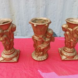 3 GOLD ANGEL FLOWER VASES FOR  $30