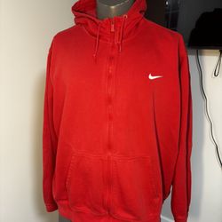 Nike Men 2XL Swoosh Full Zip Up Hoodie RED Sweatshirt VINTAGE Blue Label
