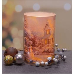 Mark Feldstein & Associates Thomas Kinkade The Night Before Christmas Flameless LED Glass Pillar Candle -📍Pick up in Bellevue