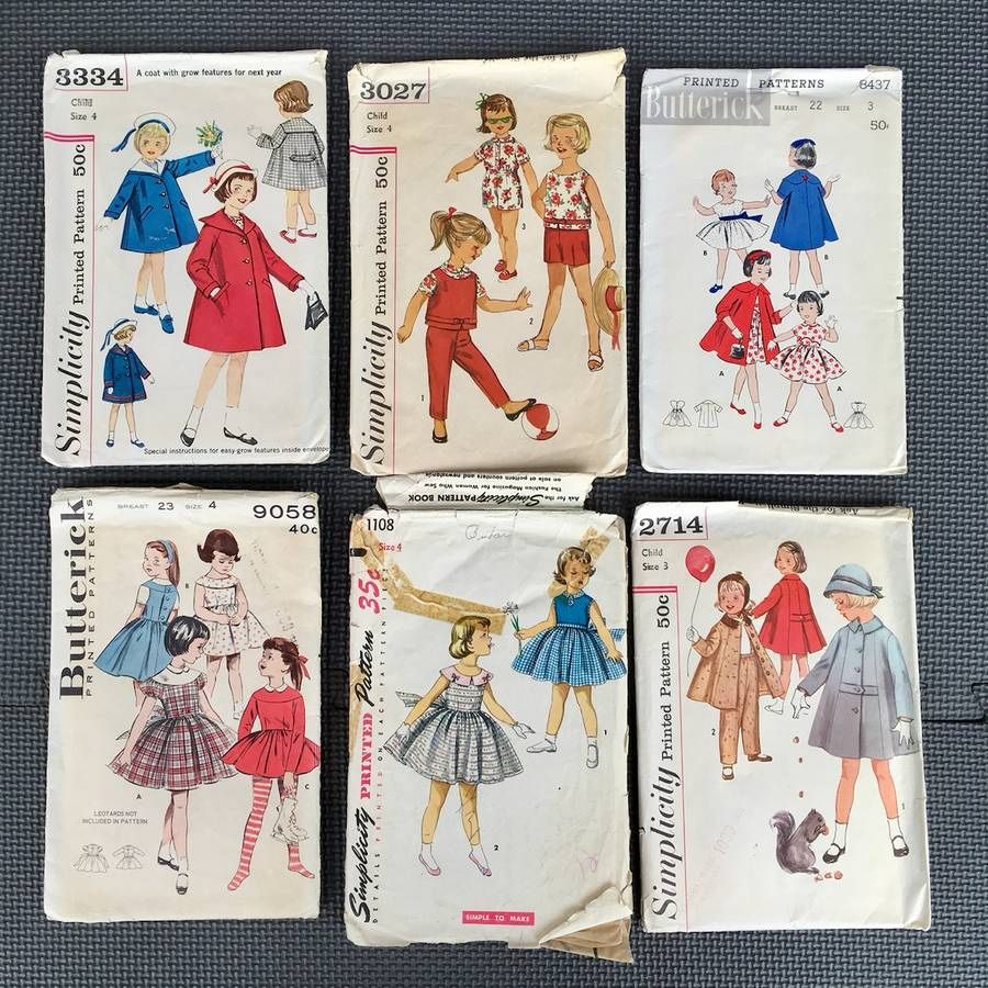 Lot of 6 Vintage Girl Sewing Patterns Size 3 and 4 Dresses Coats