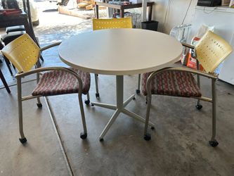36” Round Allsteel Bistro Table w/ 4 Keilhauer Office Chairs (rolling, stackable)