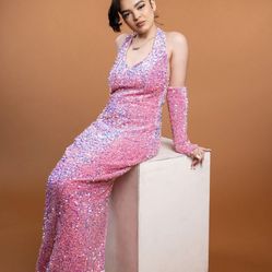 Aglist Pink Sequin Small Dress 