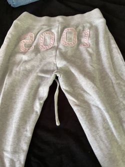 Y2K Hollister Grey Sweatpants with Pink "2001" - Size [XS]
