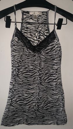 Zebra Print Cami Tank Top with Lace Trim