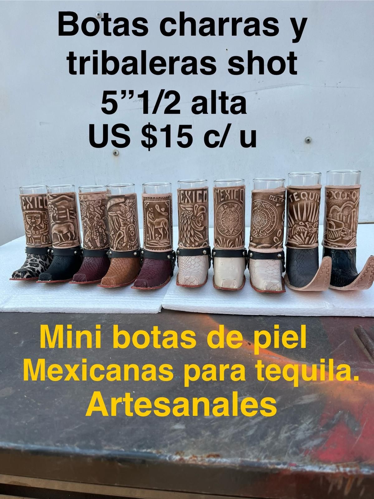 Mini Botas Artesanales Para Tragos De Vidrio Y Piel