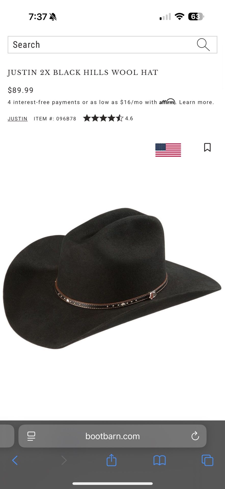 Justin Black Hill Wool Hat