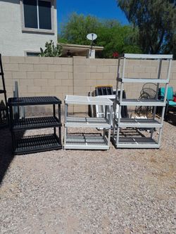 3 or 5 Tier Plastic Utility Shelving Units $25-$35 each Garage Shelves See All Photos