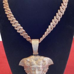 ✅Mens 5A CZ Diamond 💎 Ice Out Famous Medusa Charm Pendant 20MM Cuban Chain