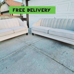 Clean & Modern Look Light Ivory Grey Sofa Couch With Matching Loveseat Sofa Set 