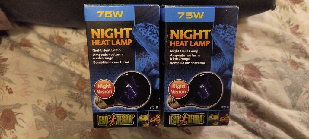 2 Exo Terra 75W Night Heat Lamp Bulbs For Reptiles, Amphibians, & Invertebrates