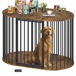 47.2” Dog Crate Furniture, Heavy Duty Dog Kennel Indoor for Large Dogs, Oval Decorative Pet House End Table for Living Room, Bedroom, Hallway, Rustic 