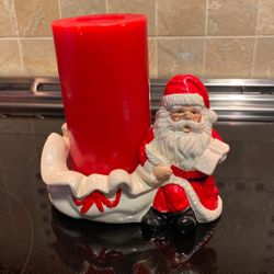 Santa Candleholder With Candle