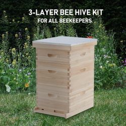 BeeCastle Hives Natural Hive 10 Frame 3 Layer:Crafted With 2 Deep Cedarwood Boxes And 1 Cedarwood Super Box,Including Premium Wooden Frames And Beeswa