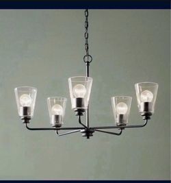 New in Box 5-Light Chandelier with Clear Glass in Black
