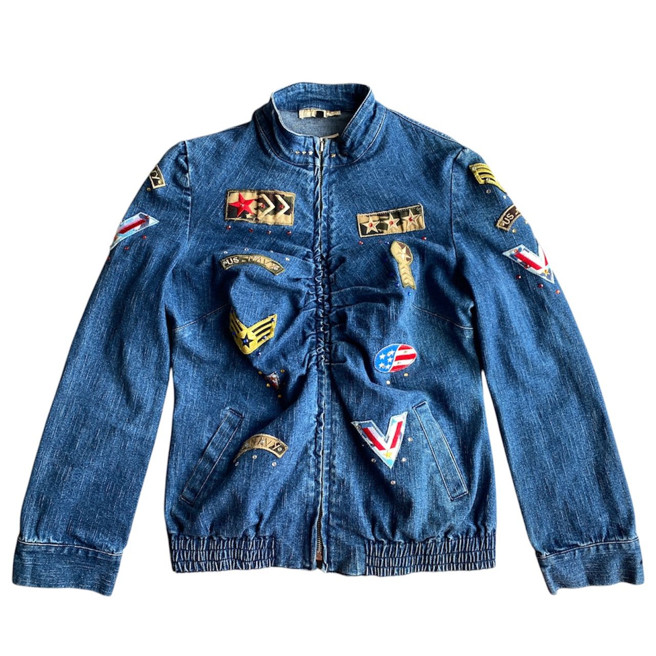 Bedazzled denim military jacket
