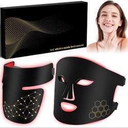 Red Light Therapy for Face and Neck, Infrared LED Mask Light Therapy 4 Light Waves with 850nm Near Infrared, Portable Rechargeable Red Light Therapy M