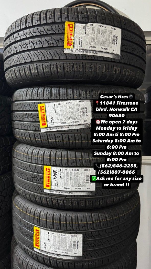 235/45R18 PIRELLI PZERO A SET OF FOUR NEW TIRES, INCLUDES MOUNTING AND BALANCING WITH WARRANTY, ASK  ME FOR ANY SIZE OR BRAND, WE HAVE THE BEST PRICES
