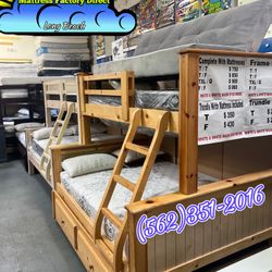 Triple Bunk Bed Twin Full Full Litera Con Colchones Nuevos Bonitos Trundle 
