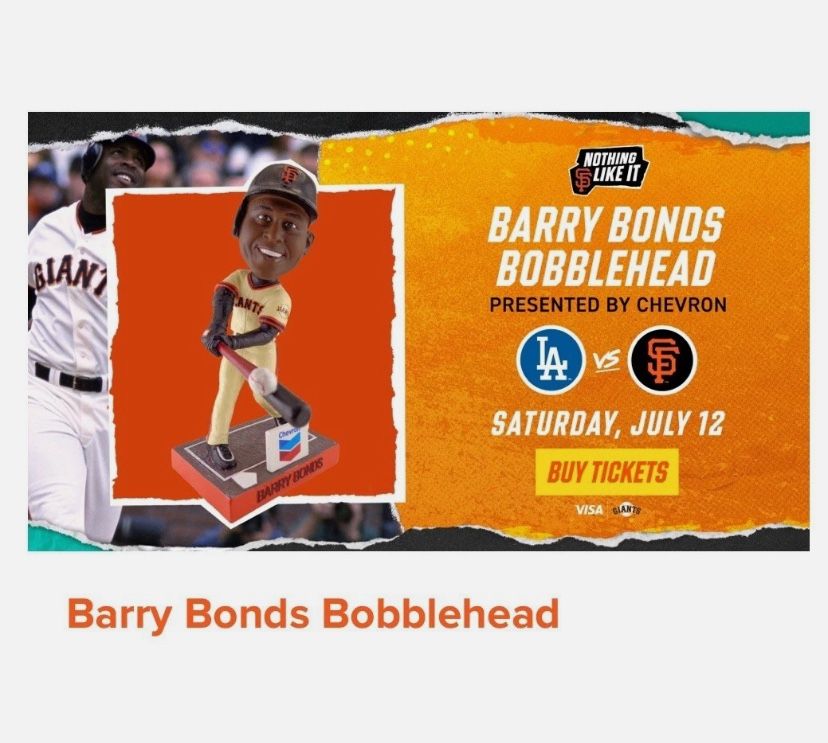 San Francisco Giants 2025 Barry Bonds Bobblehead SGA 7/12 /2025