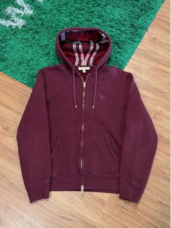 Burberry - Burgundy Nova Check Zip Hoodie - Size Large - PreOwned