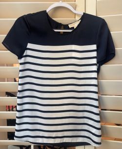 MICHAEL Michael Kors Women’s Navy/White Striped Round Neck Blouse XS