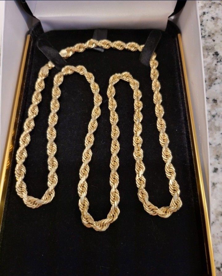 14k Solid Gold Chain Necklace 6mm 28 Inch Rope 70 Grams