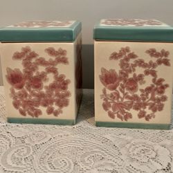 Pair of Vintage Pier 1 Ceramic Square Canisters