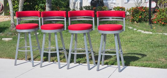 Set of 4 Swivel Bar Stools with Red Cushions