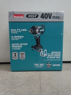 MAKITA XGT 40V MAX BRUSHLESS 1/4"MID TORQUE IMPACT WRENCH W/DETENT ANVIL.